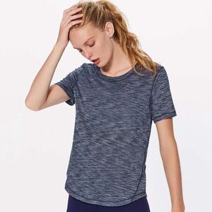 Lululemon Athletica Long Distance Short Sleeve Heathered Mach Blue T-Shirt EUC 8
